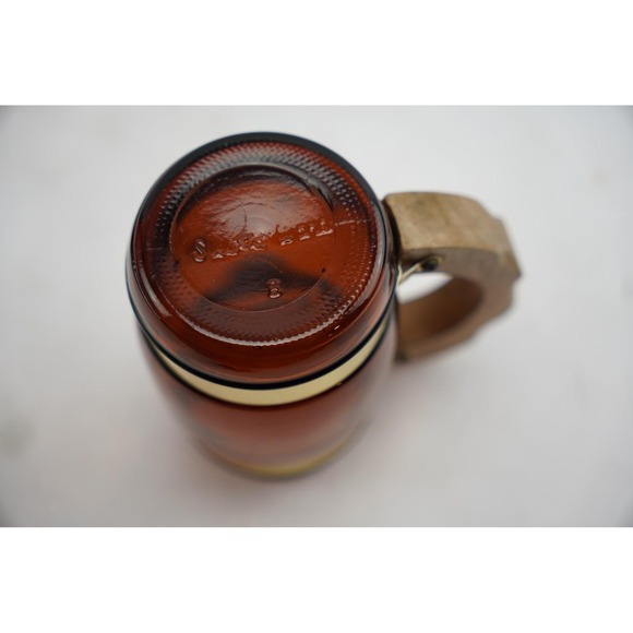 SIESTA WARE‎ Vintage Brown Glass Wooden Handle Western Wagon Wheel Skull Mug - Picture 4 of 4